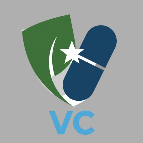 Logo with green and blue shapes and 'VC' initials on a white background